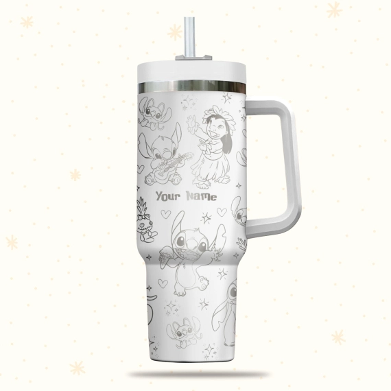 Lilo And Stitch Disney Cartoon  30oz or 40oz Quencher Stainless Steel Tumbler With Handle, Best Gift Idea NVA