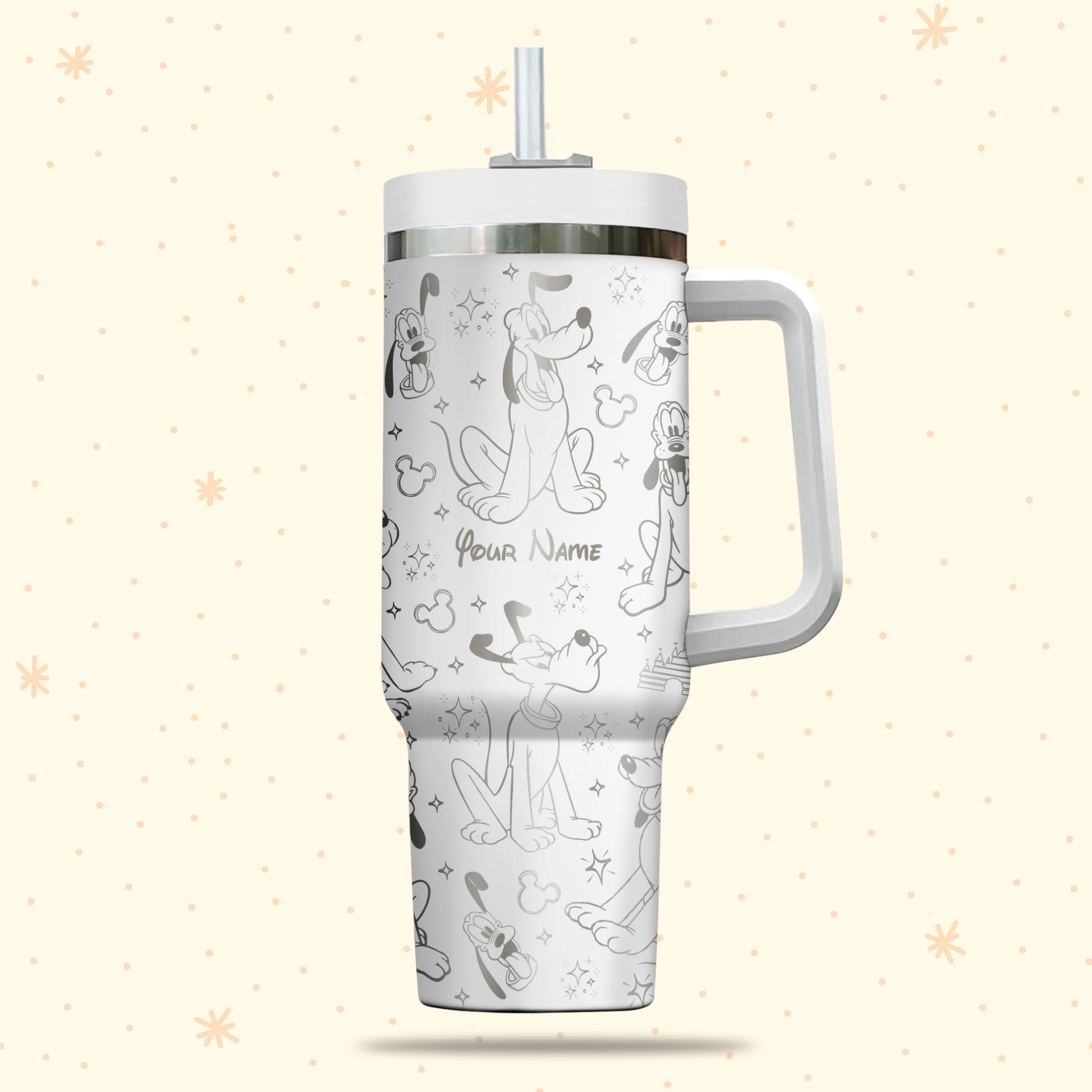 Pluto Disney Cartoon 30oz or 40oz Quencher Stainless Steel Tumbler With Handle, Best Gift Idea NVA