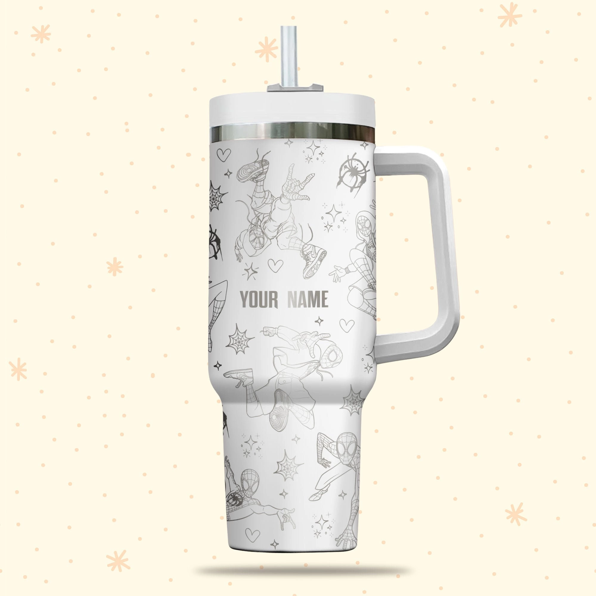 Spiderman Spiderverse Marvel Cartoon 30oz or 40oz Quencher Stainless Steel Tumbler With Handle, Best Gift Idea NVA