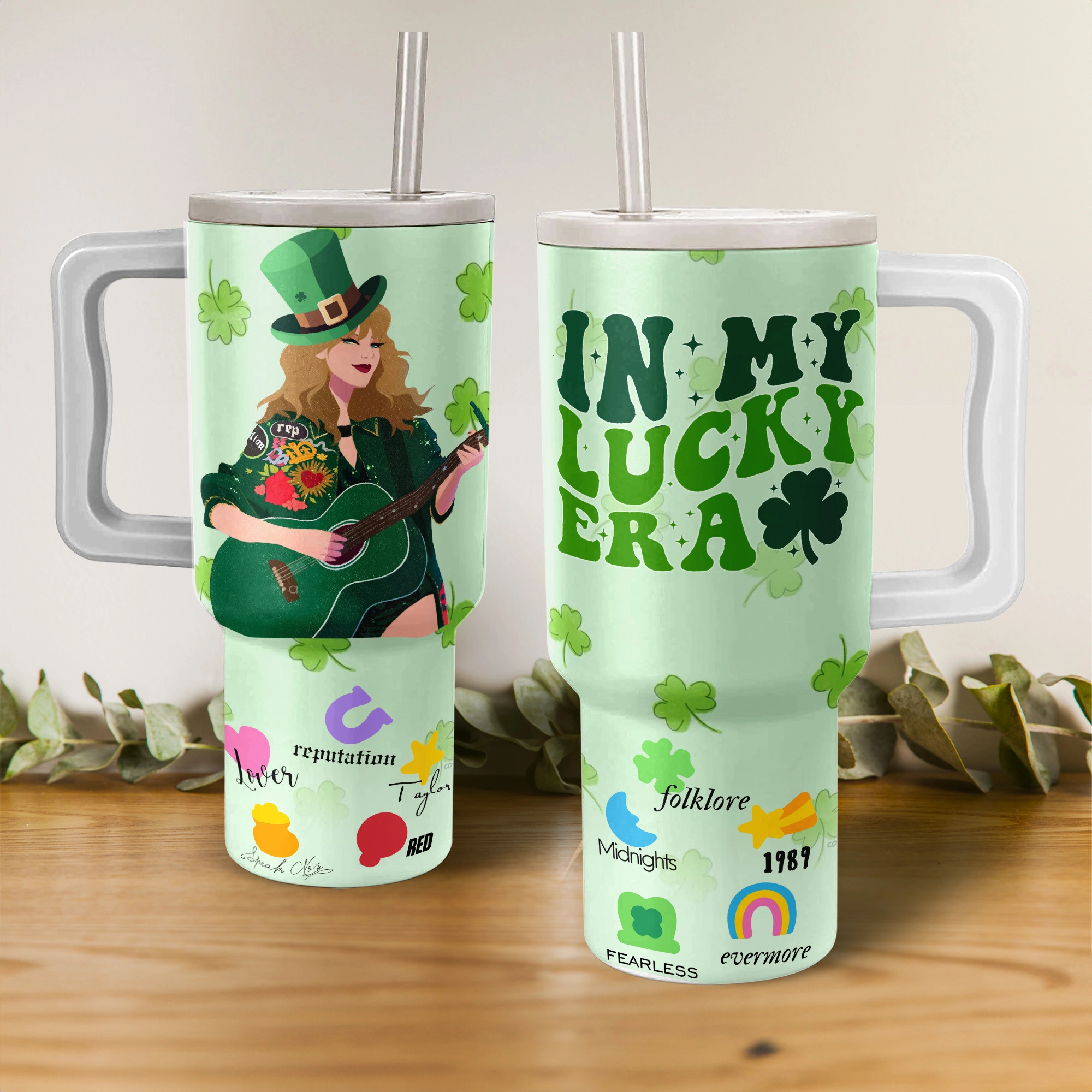 Taylor Swift St. Patrick’s Day Music Custom Stanley Quencher 40oz Stainless Steel Tumbler HG With Handle