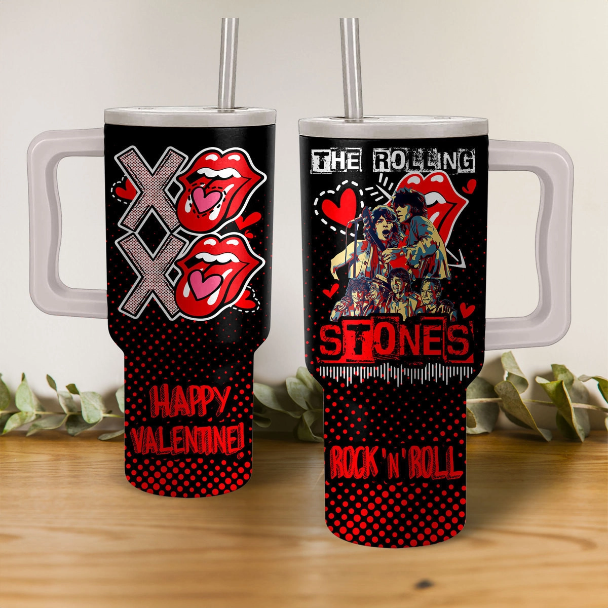 The Rolling Stones Happy Valentine Music Custom Stanley Quencher 40oz Stainless Steel Tumbler HG With Handle