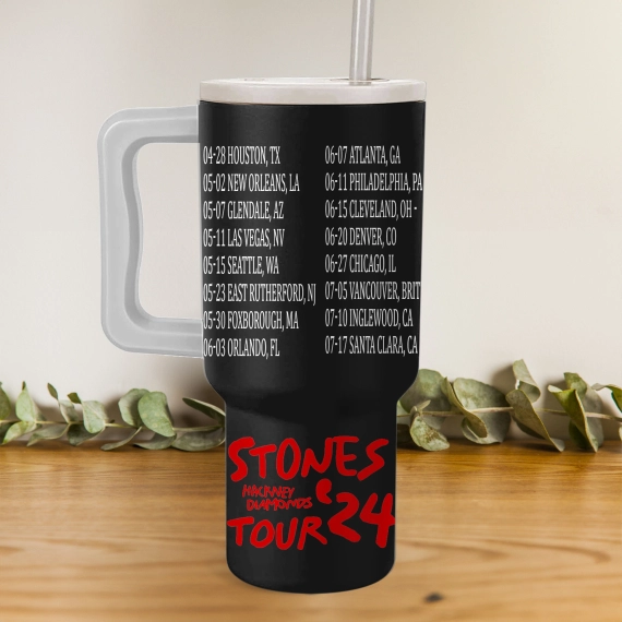 The Rolling Stones Music Custom Stanley Quencher 40oz Stainless Steel Tumbler HG With Handle