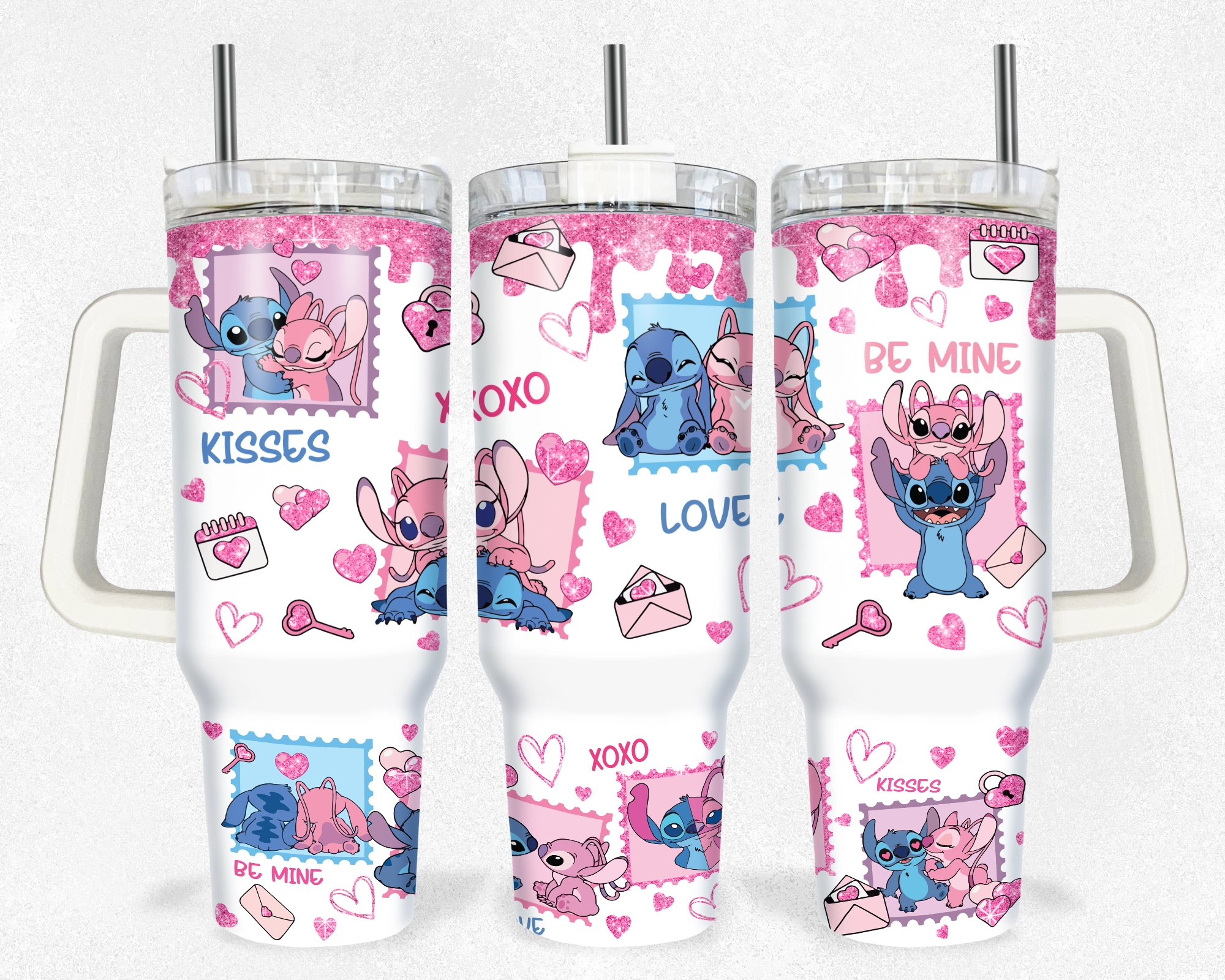 Valentine Stitch Disney Cartoon Custom Quencher 30oz or 40oz Stainless Steel Tumbler With Handle HG