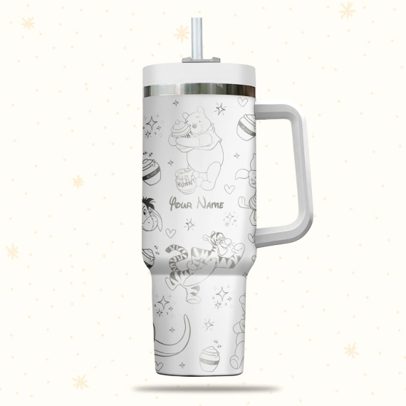 Winnie The Pooh Disney Cartoon  30oz or 40oz Quencher Stainless Steel Tumbler With Handle, Best Gift Idea NVA